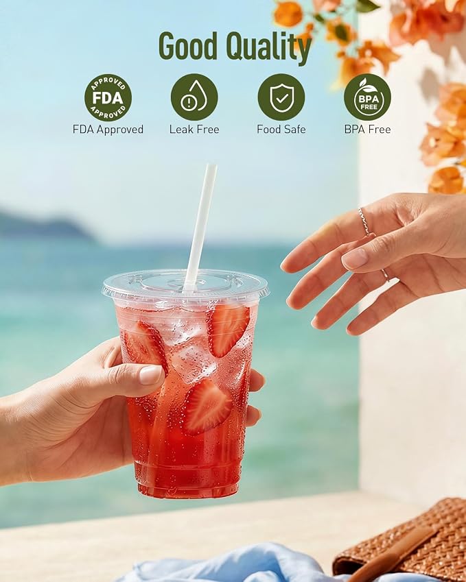 Plastic Cups with Lids and Straws：    Clear Disposable - Image 3