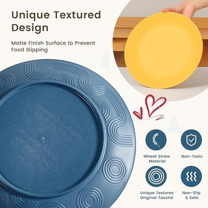 Homienly Unbreakable Wheat Straw Dinnerware Set - Plastic Plates and Bowls Sets Alternative, 24-Piece Dishes Set for Apartment, RV, Party, Microwave and Dishwasher Safe Plates, Bowls, Cups(Multi)