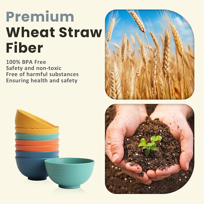 Wheat Straw Small Bowls, Unbreakable Dessert Bowls 8 PCS, 10 OZ Small Plastic - Image 3
