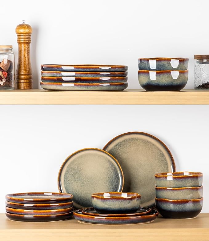 Ceramic Dinnerware Set for 8, 24-Piece Plates and Bowls Set | Handmade Reactive - Image 8