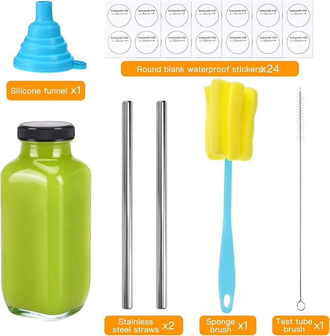 CUCUMI 24pcs 16oz Glass Juice Bottles - Image 3