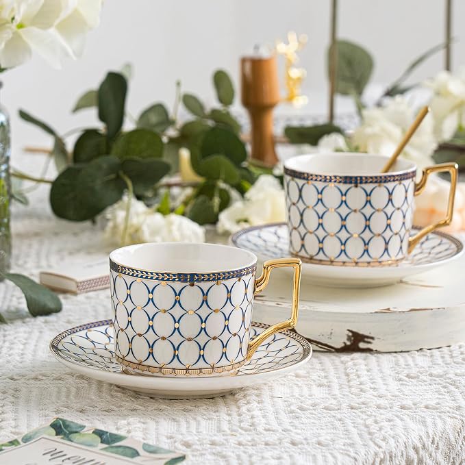 CwlwGO- Bone China Tea Cup Sets, 15-Pieces Tea Cup and Saucer Set Service - Image 2