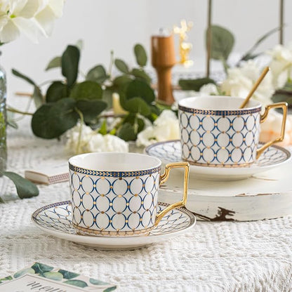 CwlwGO- Bone China Tea Cup Sets, 15-Pieces Tea Cup and Saucer Set Service - Image 2