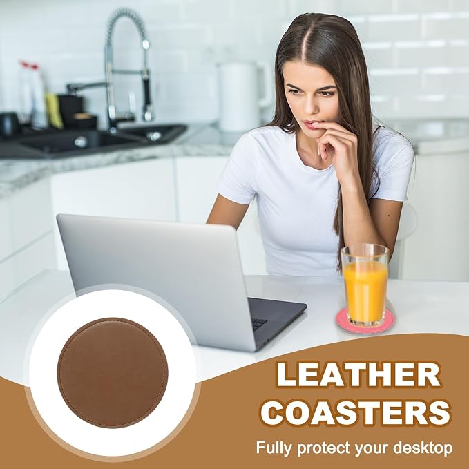 uxcell 5Pcs PU Leather Coasters, Dark Brown - Image 6