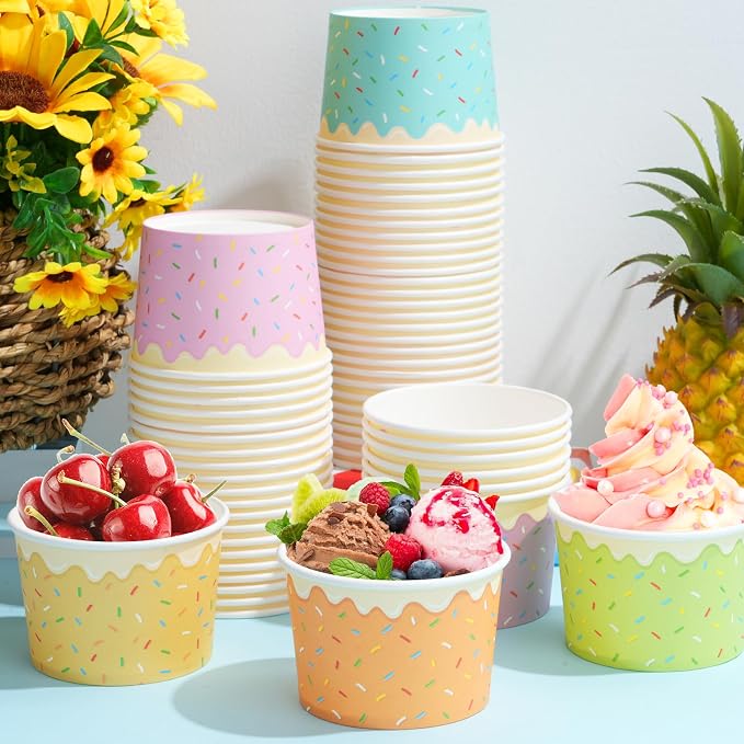 Hallswl 100pcs 9oz Ice Cream Bowls Disposable, Paper Ice Cream Cups, 5 Color - Image 4