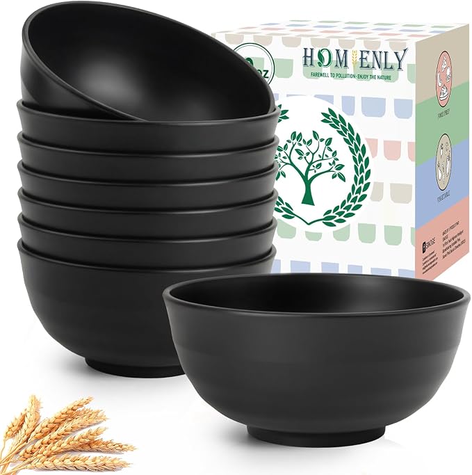 Unbreakable Big Bowl Set of 8: Alternative to Large Plastic Bowls - 60oz Wheat by HOMIENLY