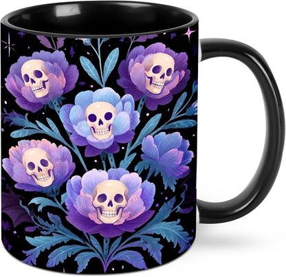 Skull Floral Coffee Mug 11 Ounce Mugs Ceramic Tea Cup Drinking Water Cups | by FyLybois