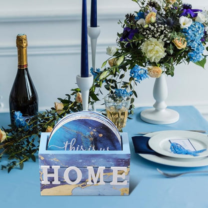 Queekay Coasters Set of 6 House Warming Gifts New Home Wooden Farmhouse Drink - Image 6