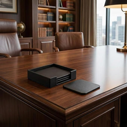 Dacasso Black Leather 4-Square Coaster Set - Image 8