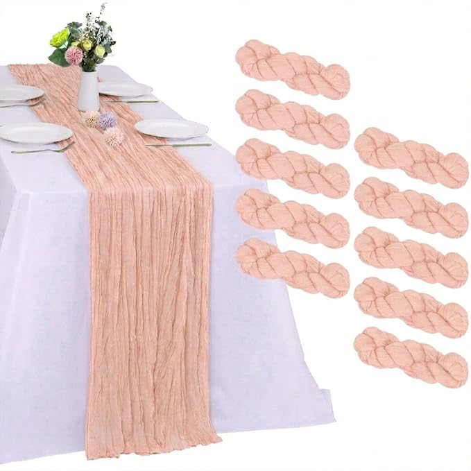 10 Pack Blush Pink Cheesecloth Table Runner 17 x 108 Inch | Boho Gauze Fabric by RestfulGlow