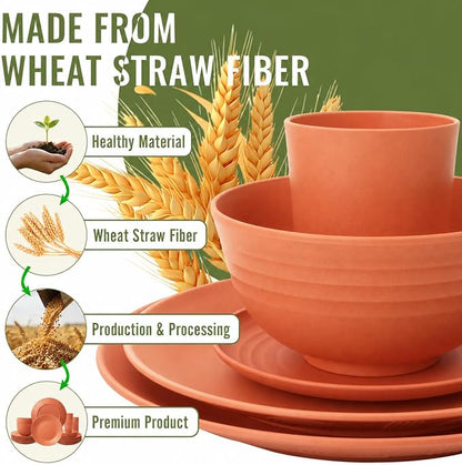 Wheat Straw Dinnerware Sets for 8, 40 Piece Unbreakable Dinnerware Set - Image 9