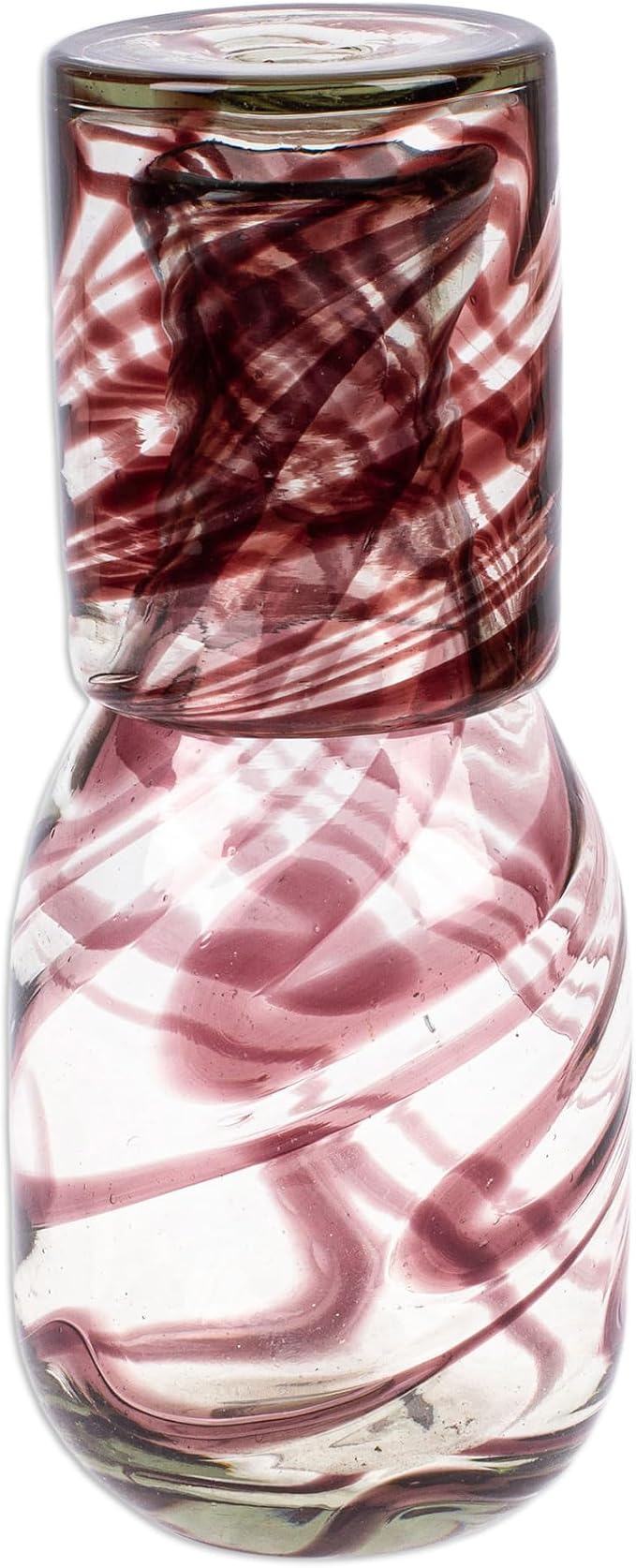 NOVICA Artisan Handblown Recycled Glass Carafe Brown Cup Clear Mexico Tableware - Image 3