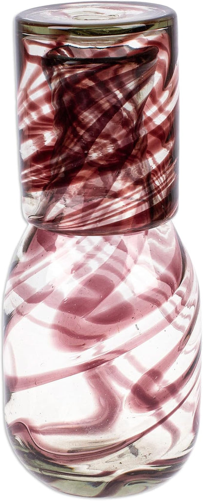 NOVICA Artisan Handblown Recycled Glass Carafe Brown Cup Clear Mexico Tableware - Image 3