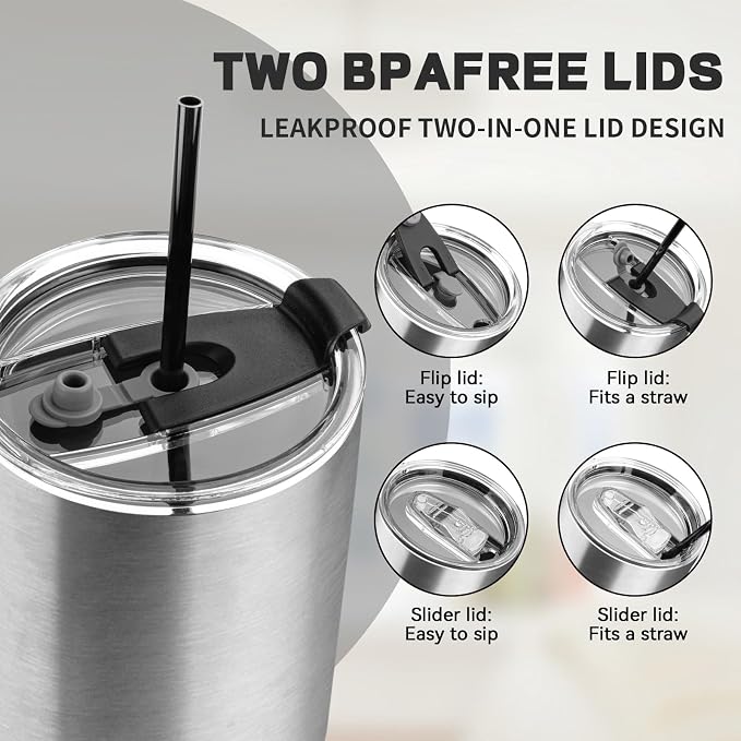 30 oz Tumbler with Lids and Straws, Stainless Steel Insulated Coffee Tumbler - Image 5