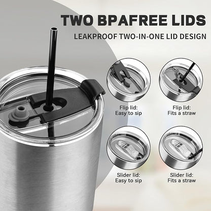 30 oz Tumbler with Lids and Straws, Stainless Steel Insulated Coffee Tumbler - Image 5