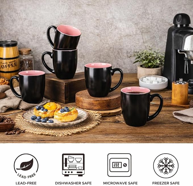 GBhome 16 oz Coffee Mugs Set of 6, Ceramic Coffee Cups- Pink - Image 5
