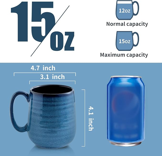 HASENSE Coffee Mugs Set of 4, 12 Ounce Ceramic Coffee Cups - Image 3