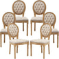 Vintage French Dining Chairs Set of 6, Round Back Velvet Upholstered Accent Chairs with Nailhead Trim and Solid Wood Frame, Elegant Sillas de Comedor for Dining Room & Kitchen, Beige