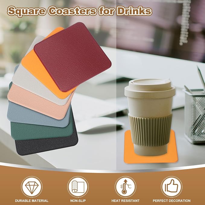 uxcell 6 Pcs Faux Leather Coasters, 3.9 x 3.9 Square Coasters - Image 4