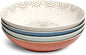 Sango 4-Piece Speckled Stoneware Pasta Bowl Set- Wide Shallow Dinner Bowls by Sango