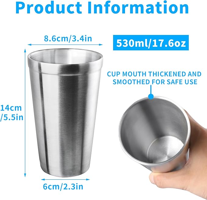 LINALL Stainless Steel Cups, 18oz Shatterproof Cup Double Wall Drinking - Image 3