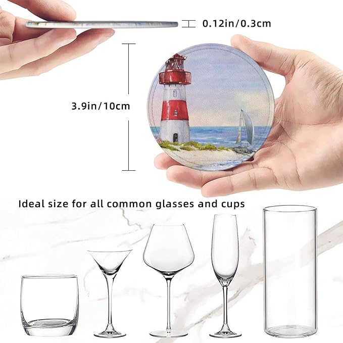 6 Pcs Coastal Lighthouse Leather Coasters - Image 8