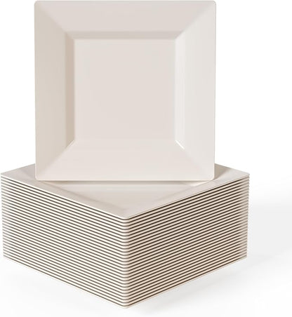 Exquisite Mini Disposable Appetizer Plates - 100 Pack 4.5 In. x 4.5 In. Ivory Plastic Dessert Plates - Elegant Design for Weddings, Birthdays, and Formal Parties - Stackable and Convenient - BPA Free