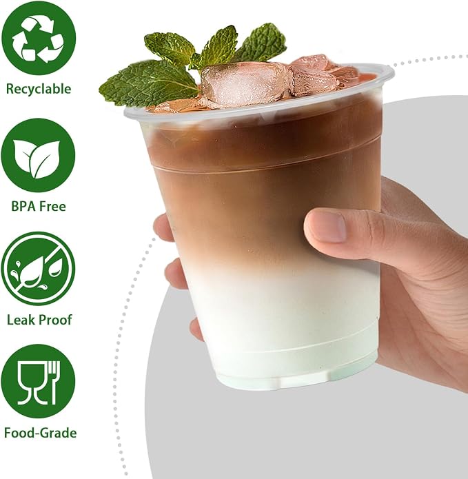 Clawsoff 12 oz Clear Plastic Cups 100 Count Disposable Cold Dringking Cups | - Image 3