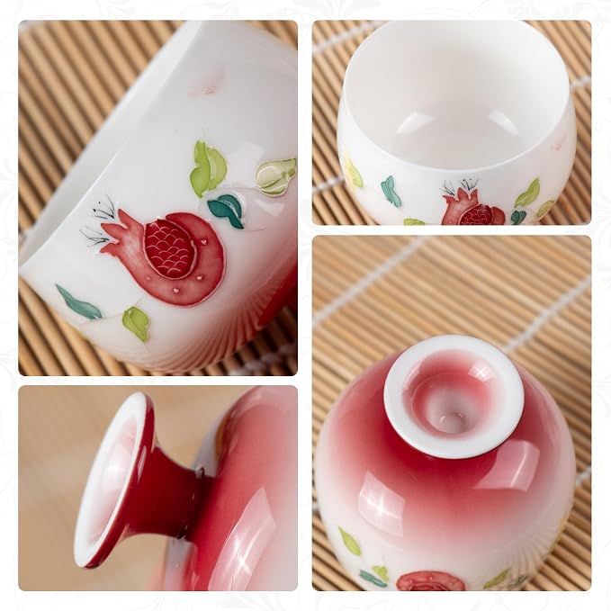 KAMMAK Tea Cup, 3oz Small Tea Cups Set of 2, Gradient Red Porcelain Tea Set - Image 4