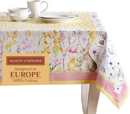 Maison d' Hermine Table Cloth Rectangle Table 100% Cotton 70 x 90 Inches Tablecloth Reusable Decorative for Dining Room Farmhouse Home Valentines Day Decorations Spring Summer - Easter Zest