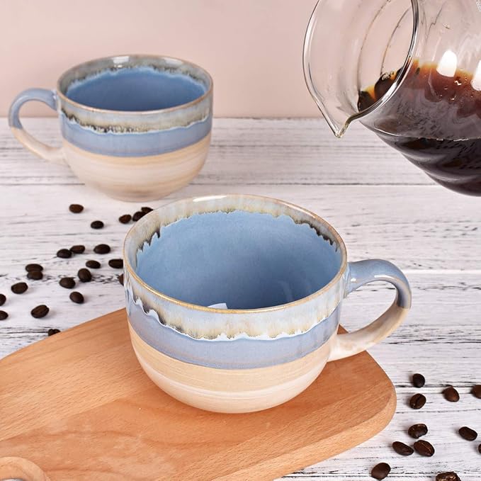 Bosmarlin Large Ceramic Coffee Mug Set of 2, Stoneware Jumbo Latte Mugs - Image 5