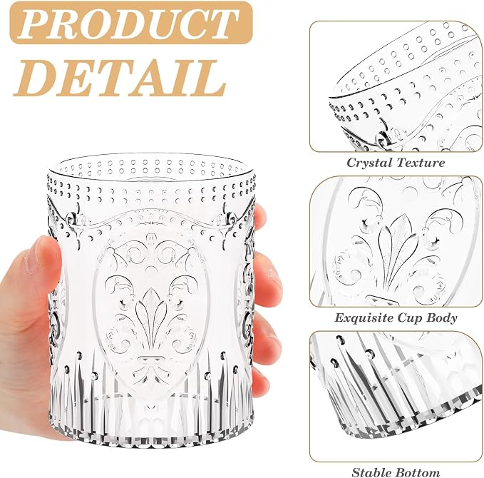 Qinyoung 100 Plastic Vintage Drinking Glasses 8.5oz Stemless Retro Embossed - Image 3