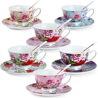 BTaT- Tea Cups and Saucers, Floral Design, Porcelain Tea Cup Sets, Dishwasher by BrewToATea
