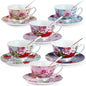 BTaT- Tea Cups and Saucers, Floral Design, Porcelain Tea Cup Sets, Dishwasher by BrewToATea