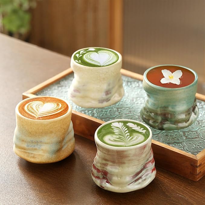Unique Glaze Coffee Cups Set, Handleless Teacup Retro Coarse Ceramic Mugs - Image 3
