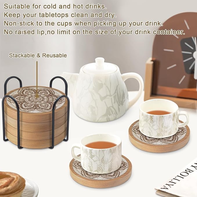 Boho Coasters Set of 6, Eykao Cup Coasters - Image 4
