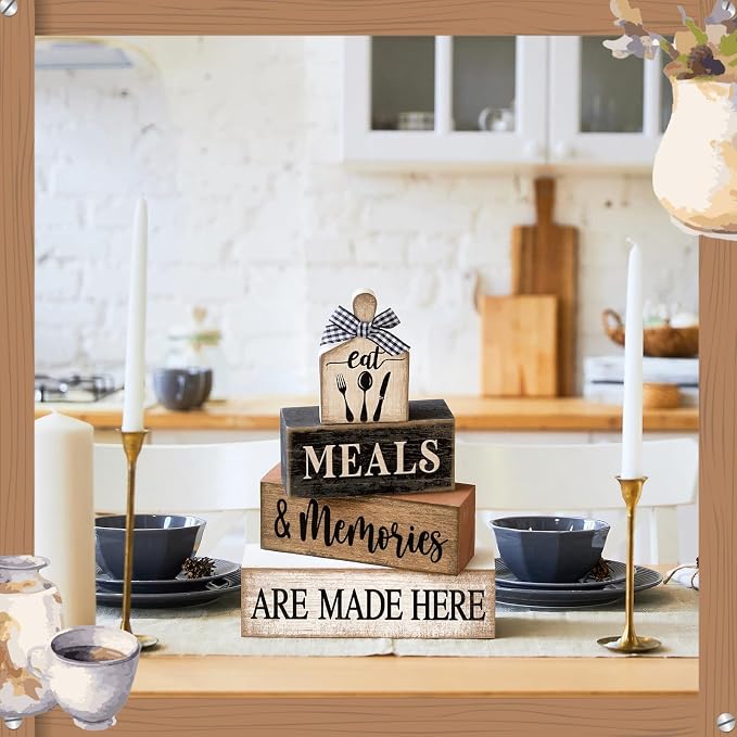 Moucuny 4 Pcs Farmhouse Kitchen Decor Wooden Plate Farmhouse Table Decor Black - Image 6