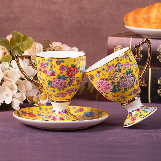 KAMMAK Tea Cup and Saucer, Ceramic Coffee Cups, 7 oz, Afternoon Tea and - Image 7