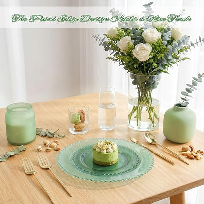 U-QE 60PCS Clear Green Plastic Plates, Beaded Plates Disposable Heavy Duty | - Image 4
