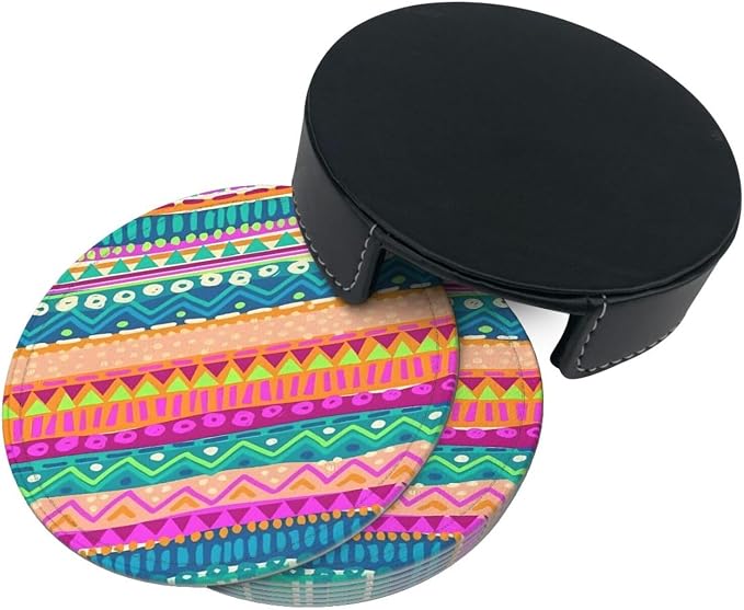 6 Pcs Colorful Stripe Leather Coasters - Image 4