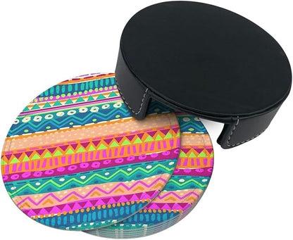 6 Pcs Colorful Stripe Leather Coasters - Image 4