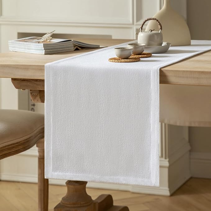 Burlap Style Farmhouse Table Runner, 14x72 Inches White | Thick Durable Fabric by ZEEMARTONLINE