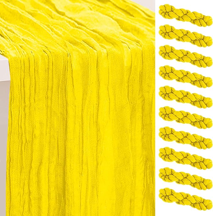 10 Pack Yellow Cheesecloth Table Runner 35x120 Inch 10Ft Rustic Gauze Cheese by SuBleer