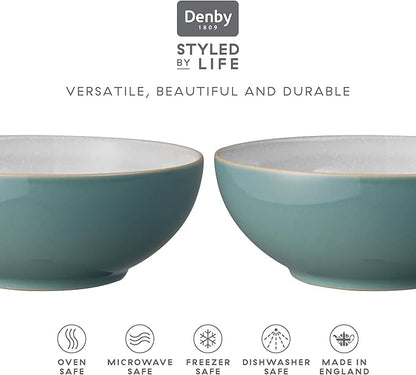 Denby - Elements Fern Green Cereal Bowls Set of 4-28oz Everyday Soup, Dessert Bowls - Contemporary Design - Dishwasher & Microwave Safe Ceramic Stoneware Tableware - Scratch Resistant