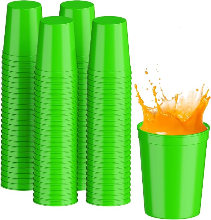 PartyPrints 100 Pack 16 oz Lime Green Reusable Blank Plastic Cups, Stadium Cups by PartyPrints