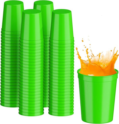 PartyPrints 100 Pack 16 oz Lime Green Reusable Blank Plastic Cups, Stadium Cups by PartyPrints