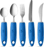 Special Supplies Adaptive Utensils (5-Piece Kitchen Set) Wide, Non-Weighted, Non-Slip Handles for Hand Tremors, Arthritis, Parkinson’s or Elderly Use - Stainless Steel Knives, Fork, Spoons - Blue