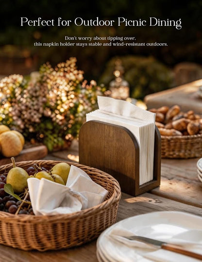 Napkin Holder for Table Stable Standing Napkin Dispenser Natural Bamboo Brown - Image 6