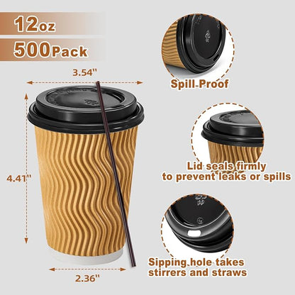 Lamosi 500 Pack 12 oz Disposable Coffee Cups - Image 2