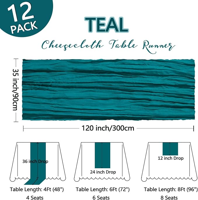 12 Pack Teal Cheesecloth Table Runner 10Ft Gauze Cheese Cloth Table Runner - Image 2